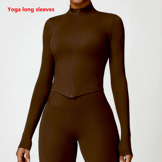 Women'S Gym Exercise Shirt Yoga Long Sleeve Sportswear Top Zipper Jacket Gym Push up Workout Tops Running Cycling Sportswear